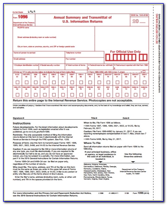 Form 1096 Template Excel