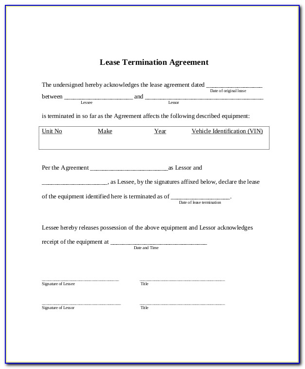 Form For Termination Of Lease Agreement