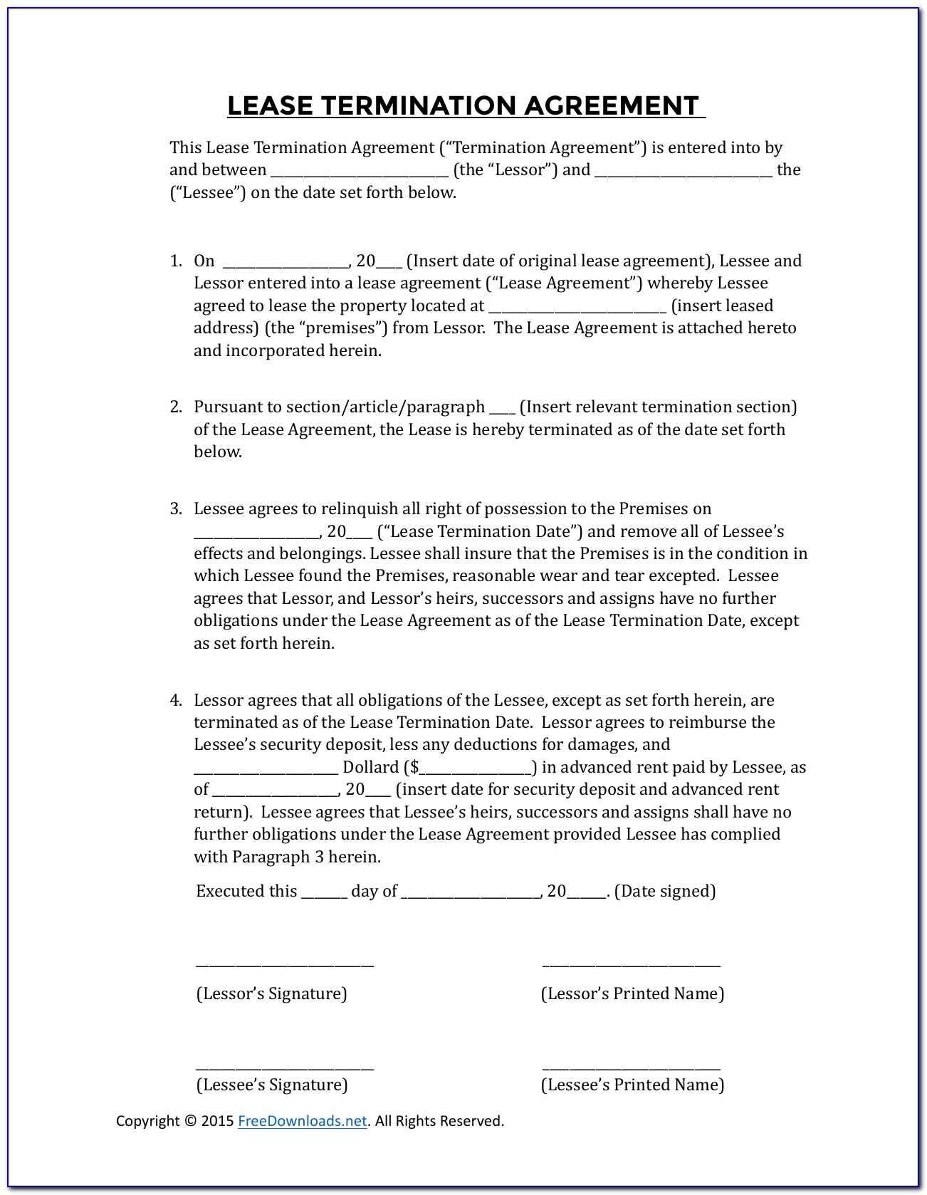 Form For Termination Of Rental Agreement