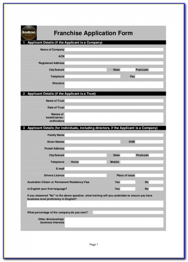 Franchise Application Form Template