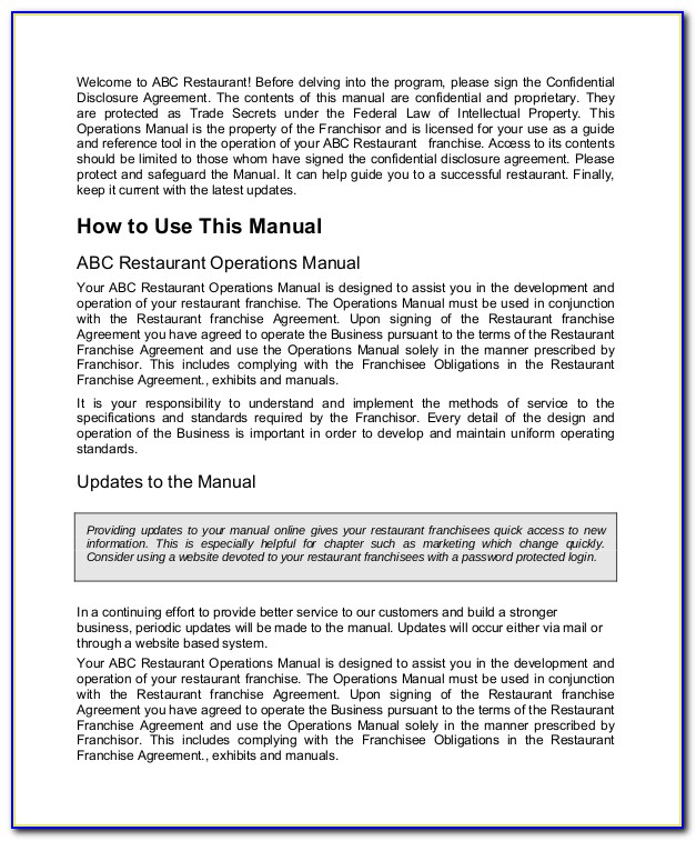 Franchise Operations Manual Sample