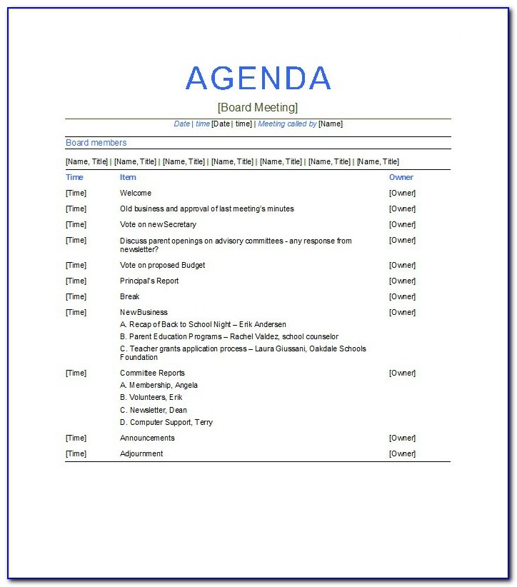 Free Agenda Template For Meeting