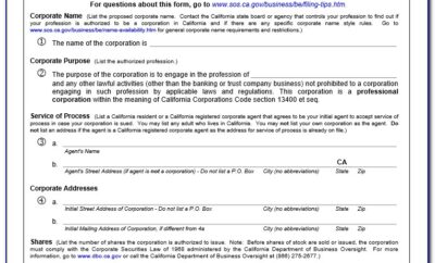 Free Articles Of Incorporation Form