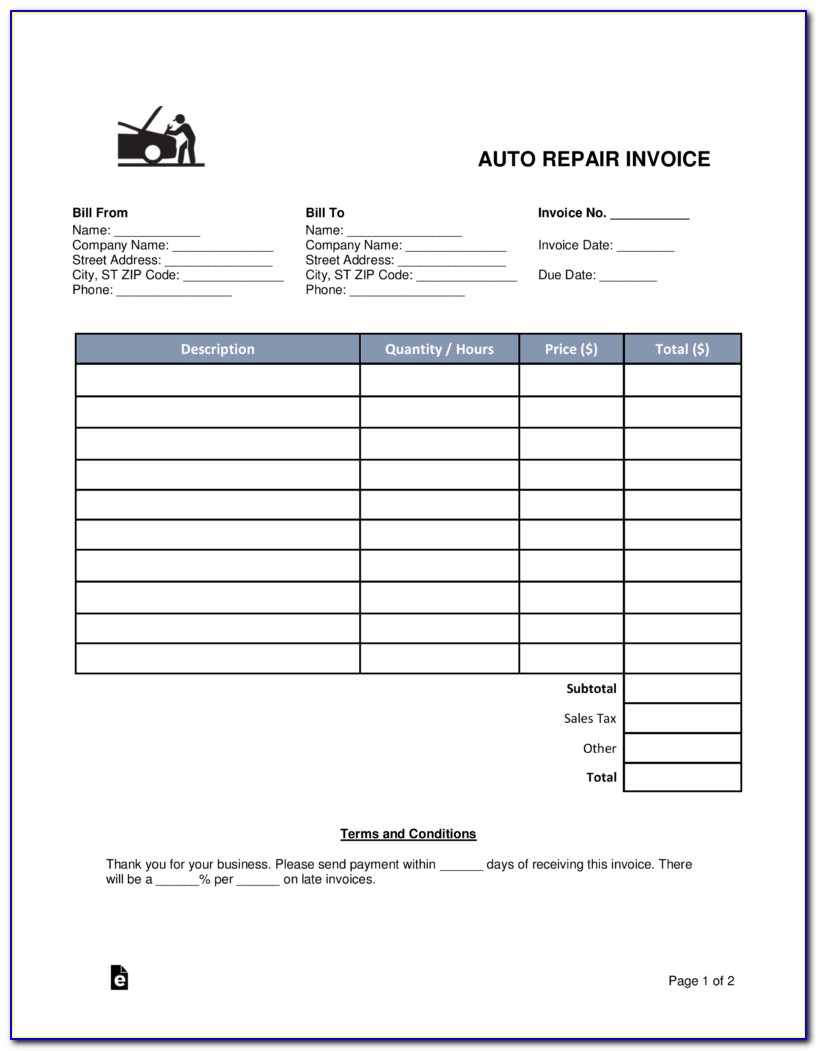 Free Auto Mechanic Invoice Template