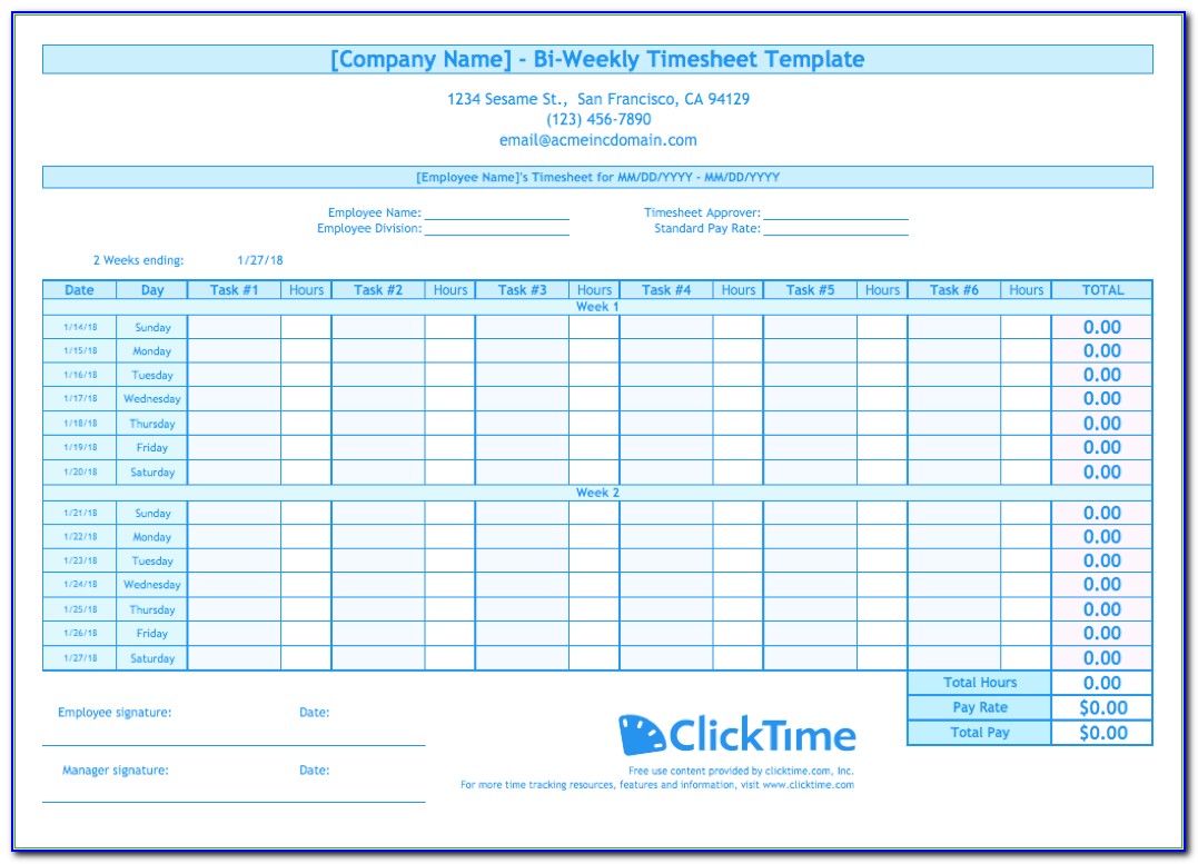 Free Bi Monthly Timesheet Template Excel