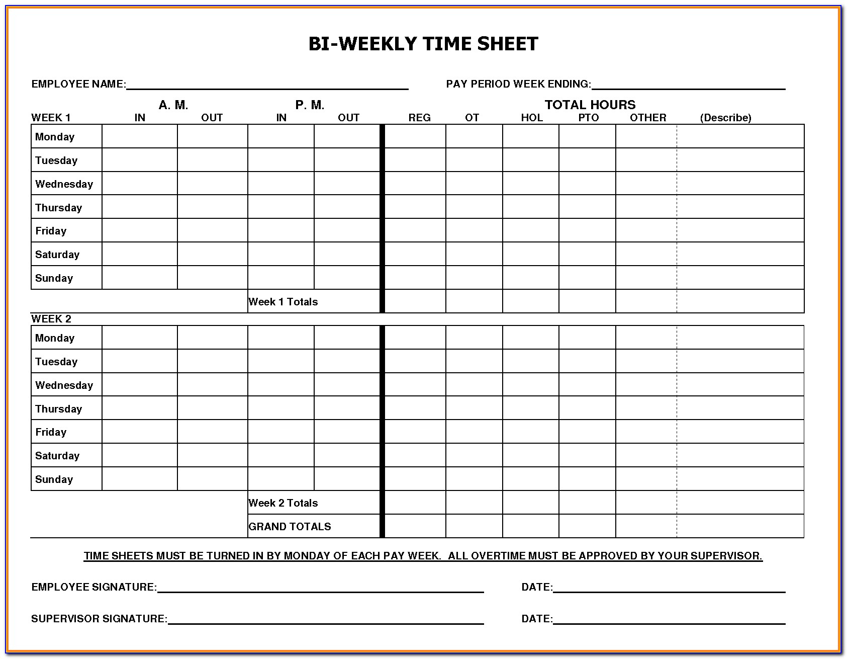 Free Bi Weekly Timesheet Template Excel