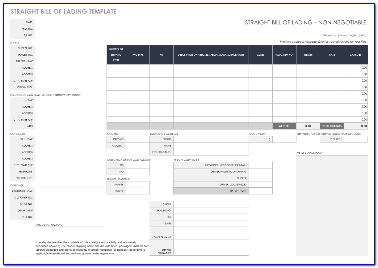 Free Bill Of Lading Form For Car Transport