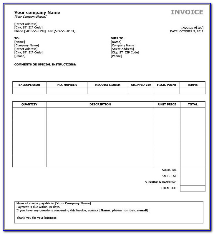 Free Billing Invoice Template Word