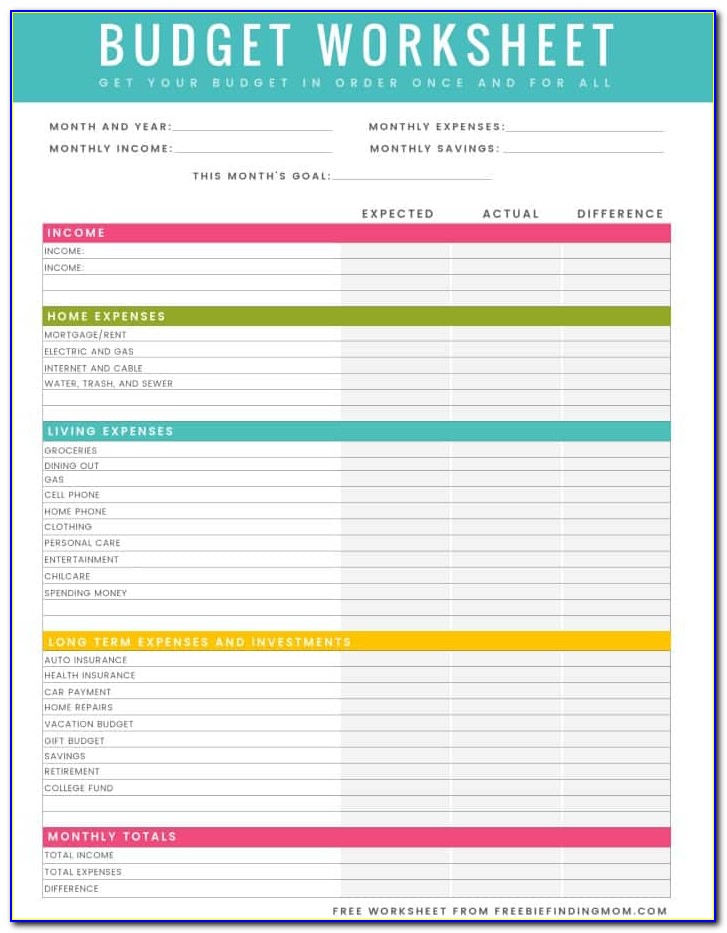 Free Blank Budget Worksheet Printable