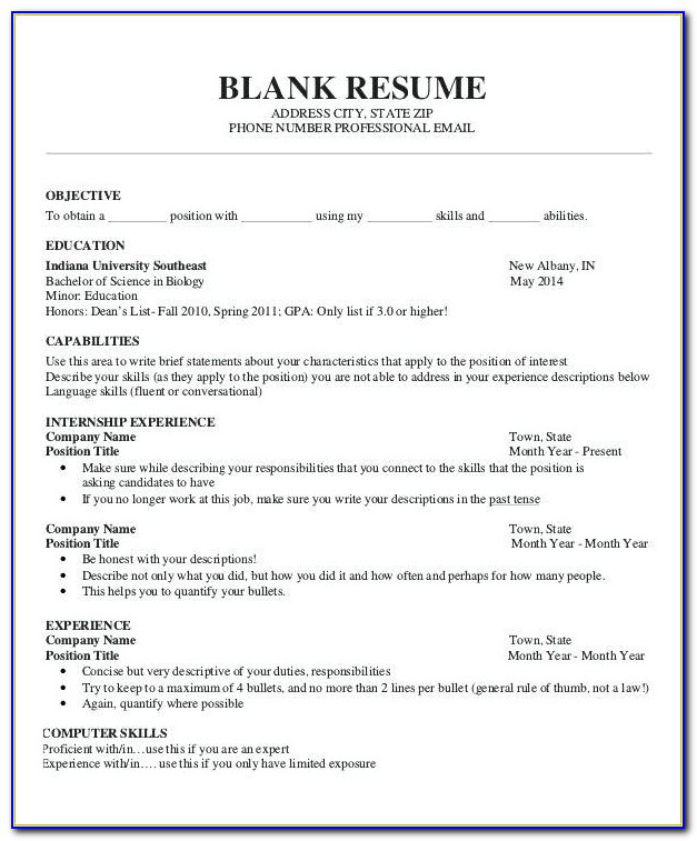 Free Blank Chronological Resume Templates