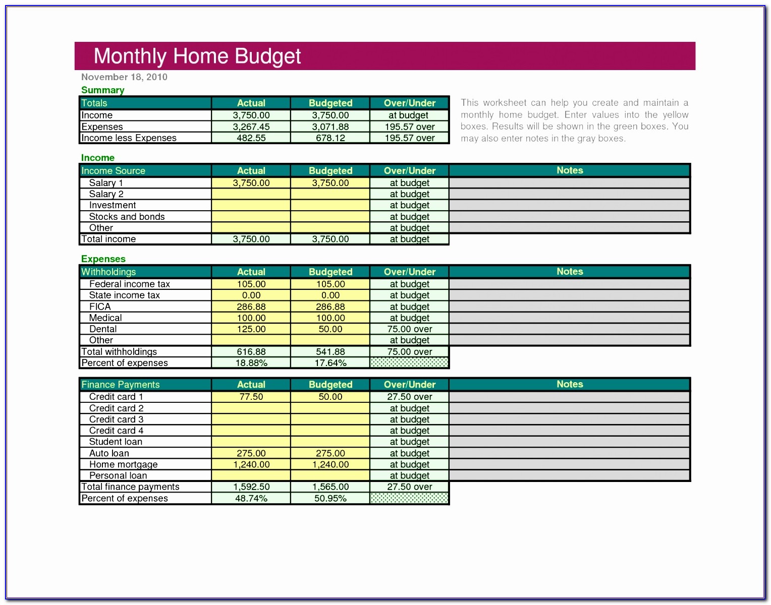 Free Budget Template Excel 2007