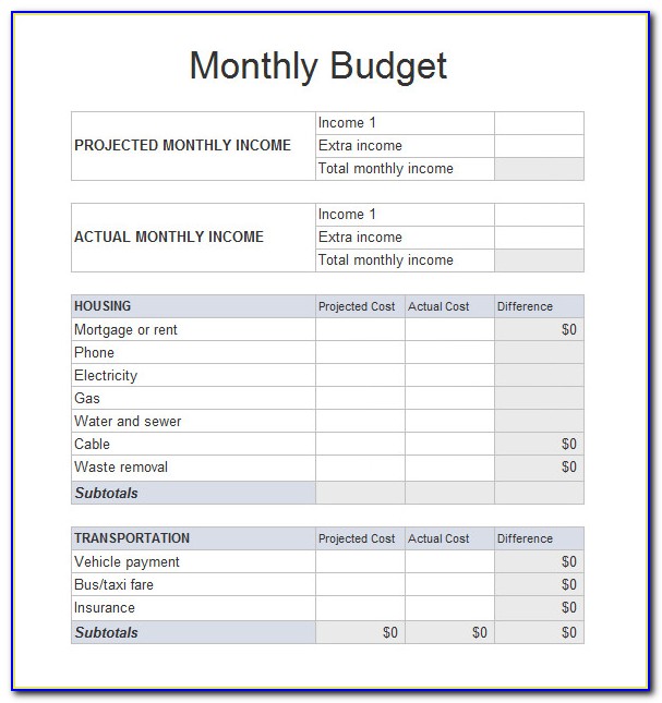 Free Budget Templates Printable