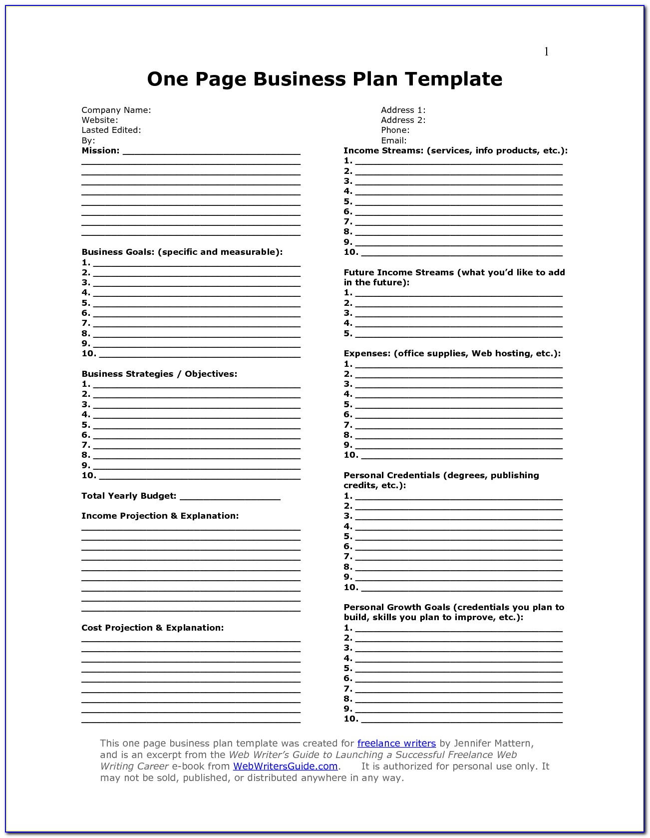 Free Business Plan Template Word Format