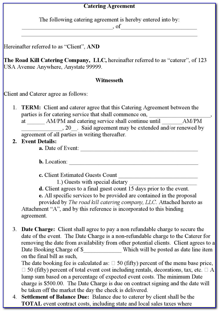 Free Catering Service Contract Template