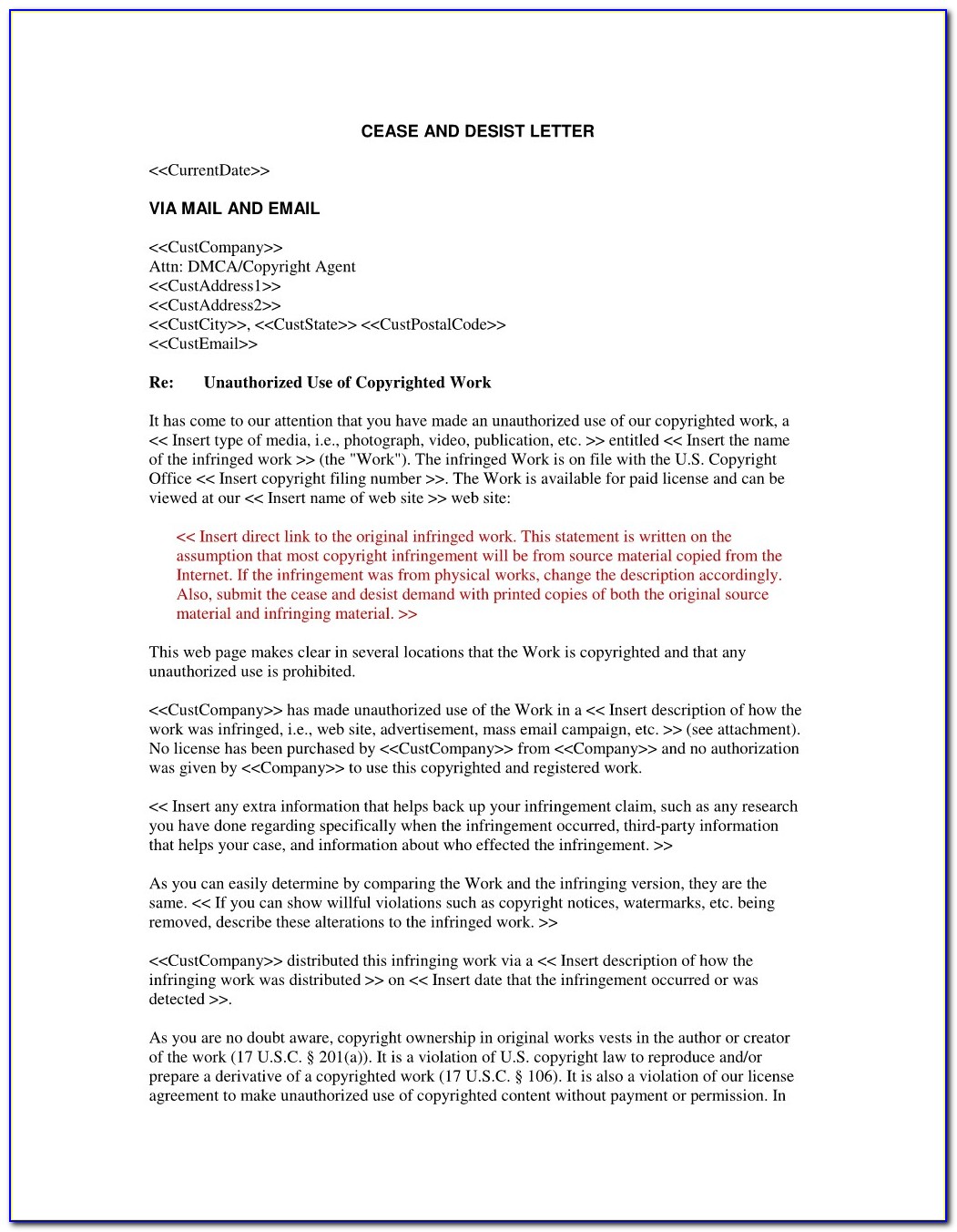 Free Cease And Desist Letter Template Canada