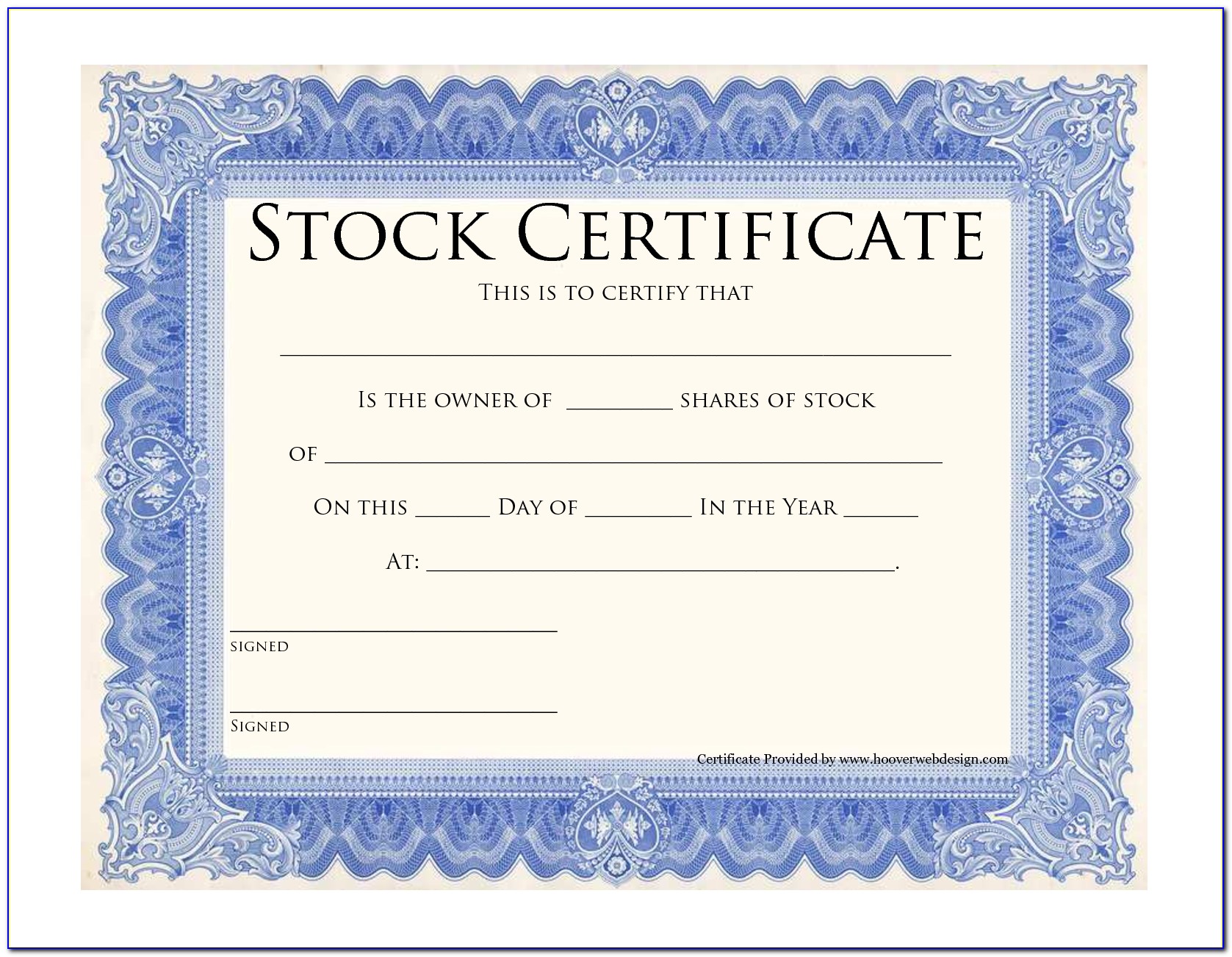 Free Certificate Of Stock Template