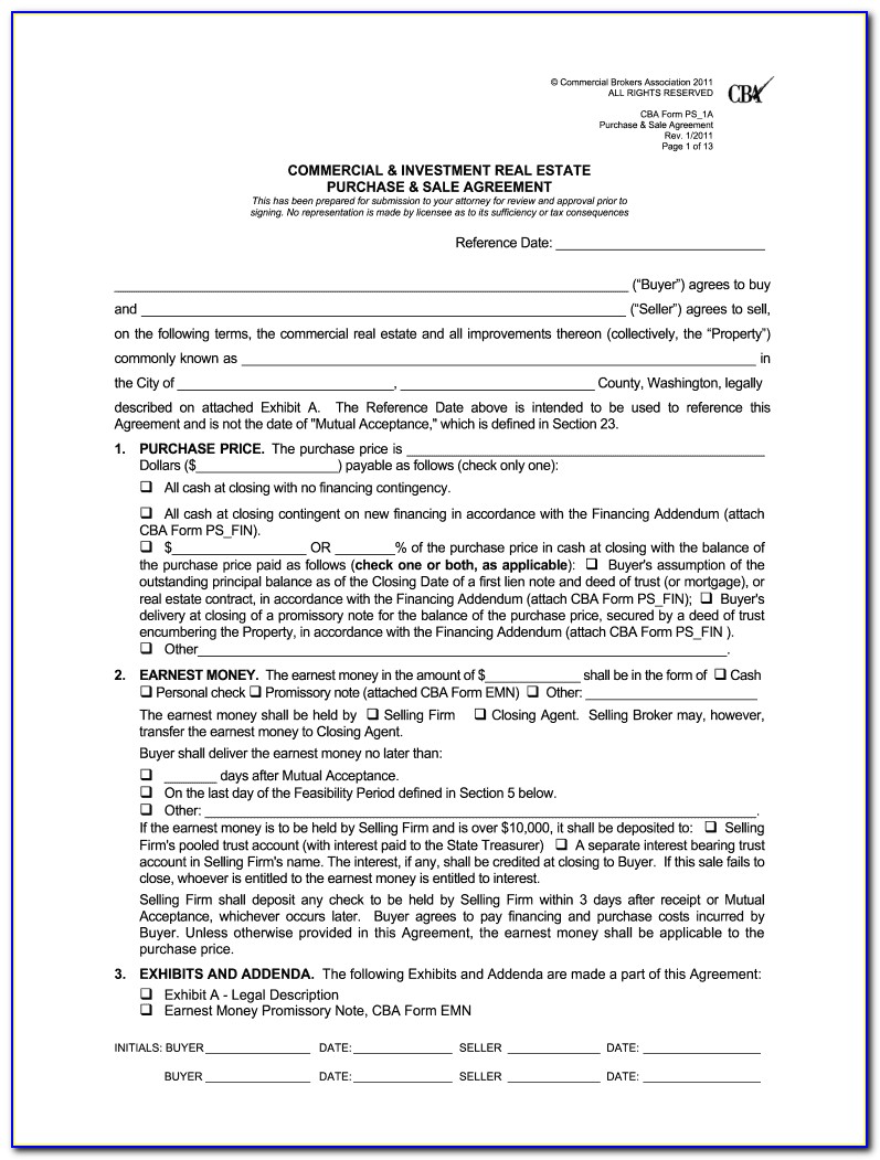 Free Commercial Real Estate Purchase Agreement Form