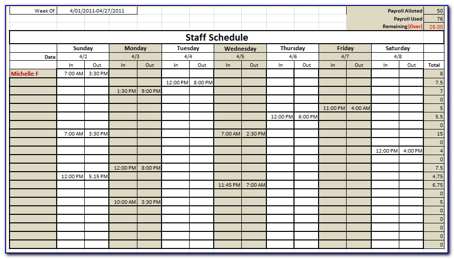 Free Excel Template For Staff Scheduling