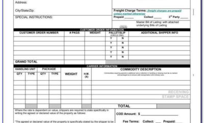 Free Fillable Bill Of Lading Form