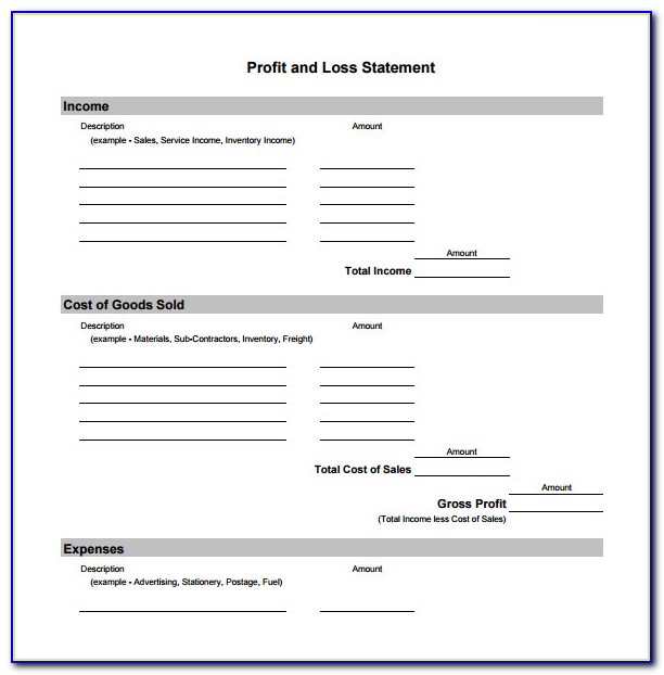 Free Fillable Profit And Loss Statement