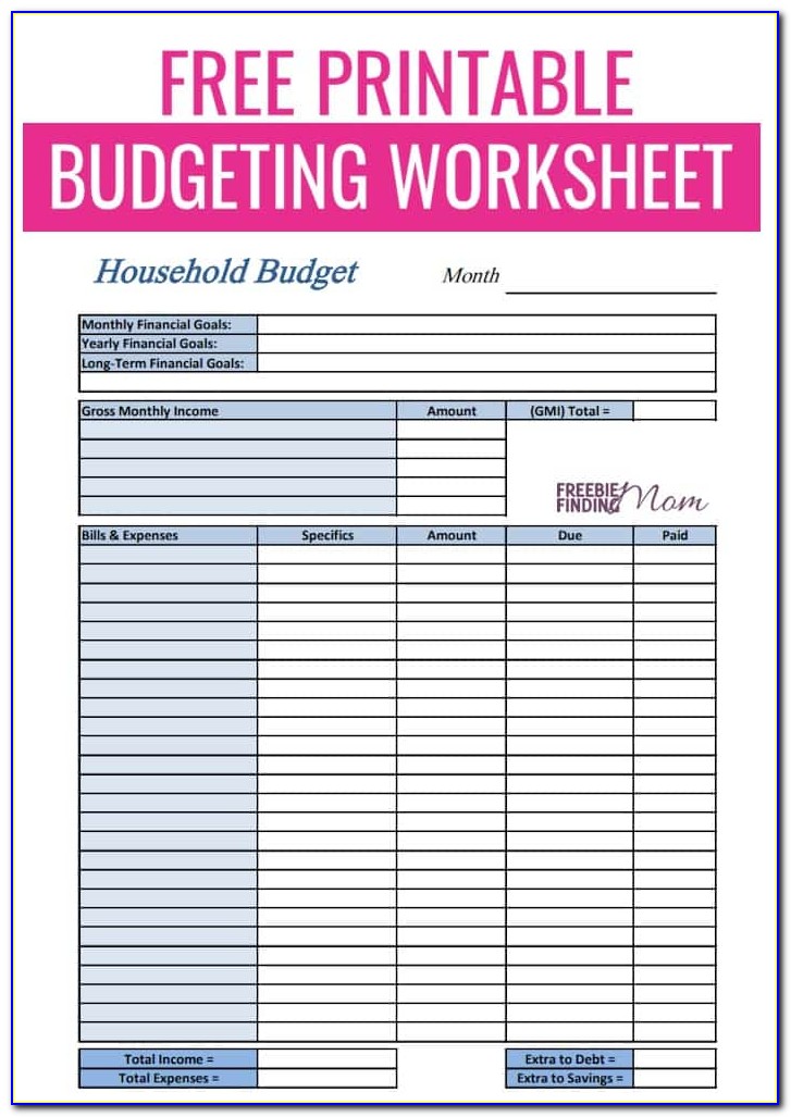 Free Monthly Budget Worksheet Printable