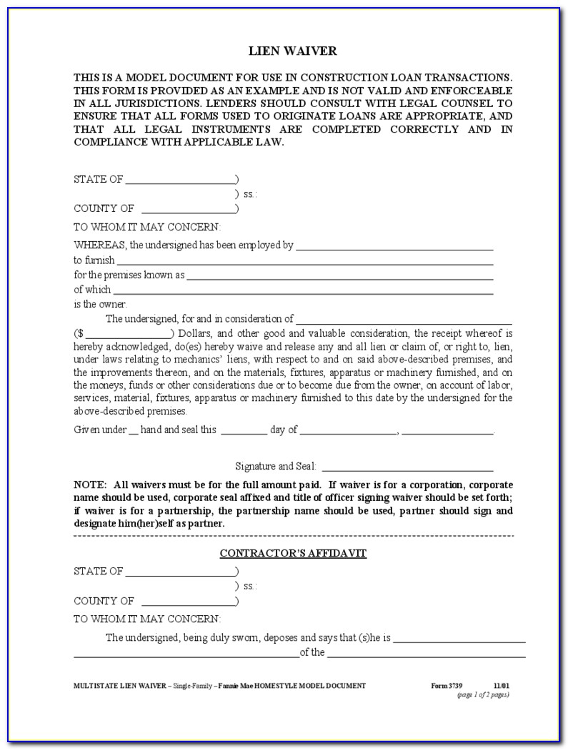 Free Waiver Of Lien Form Illinois