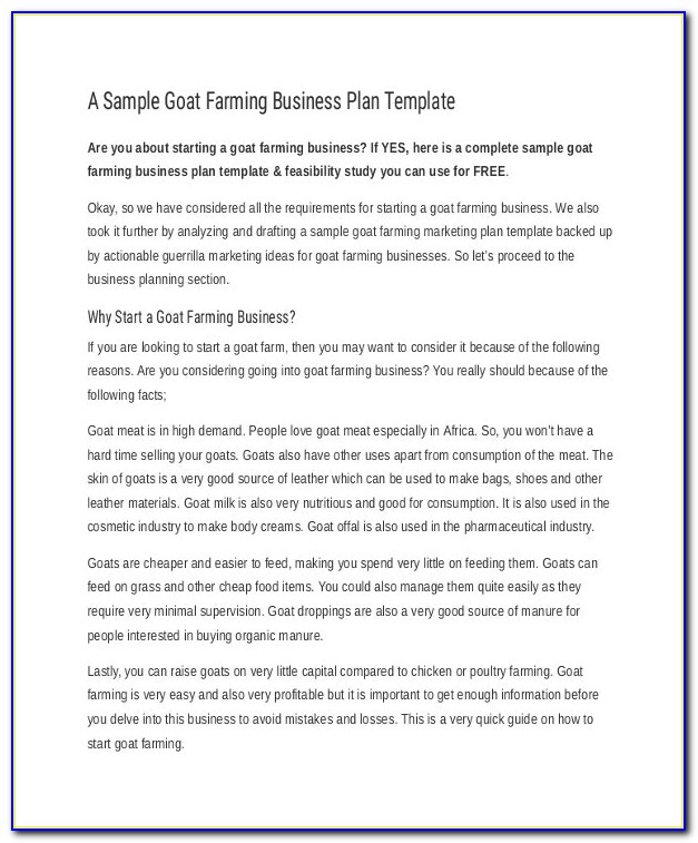 Livestock Farming Business Plan Sample Doc