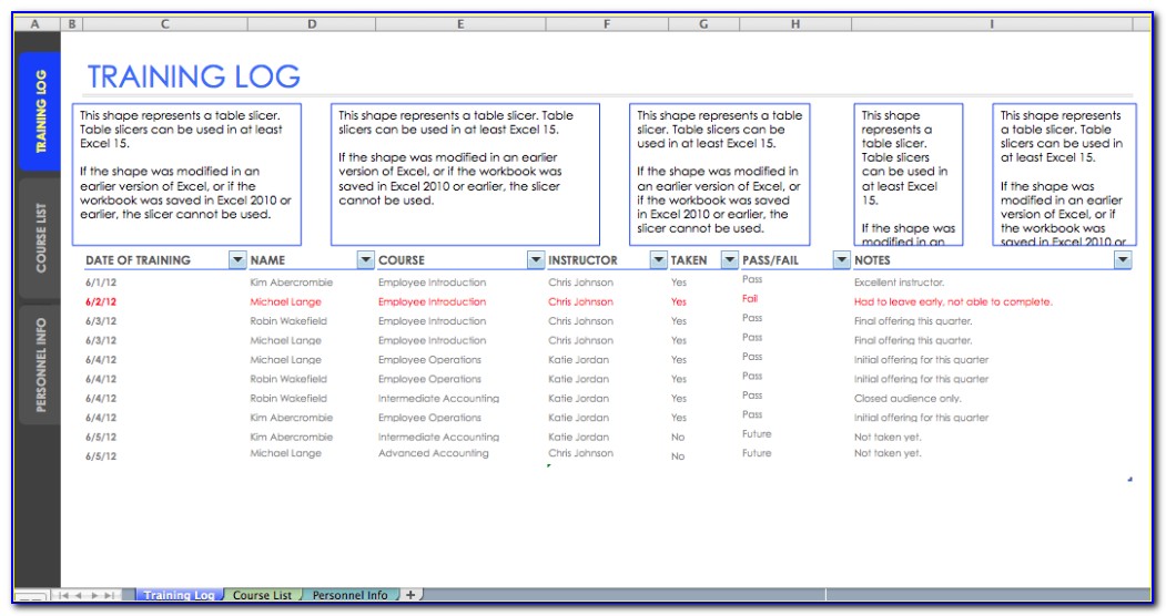 Microsoft Excel Employee Training Template