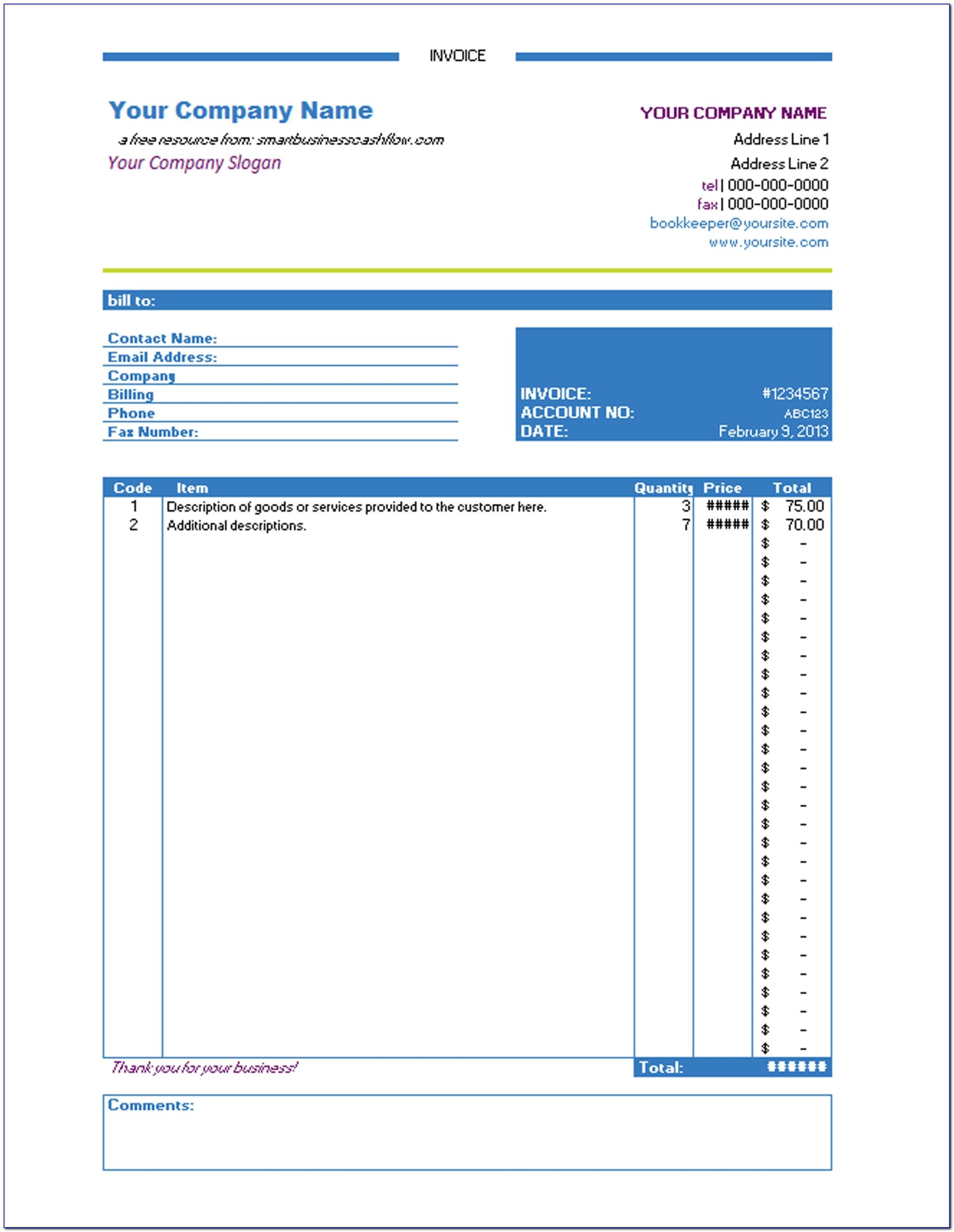 Microsoft Excel Invoice Template Uk