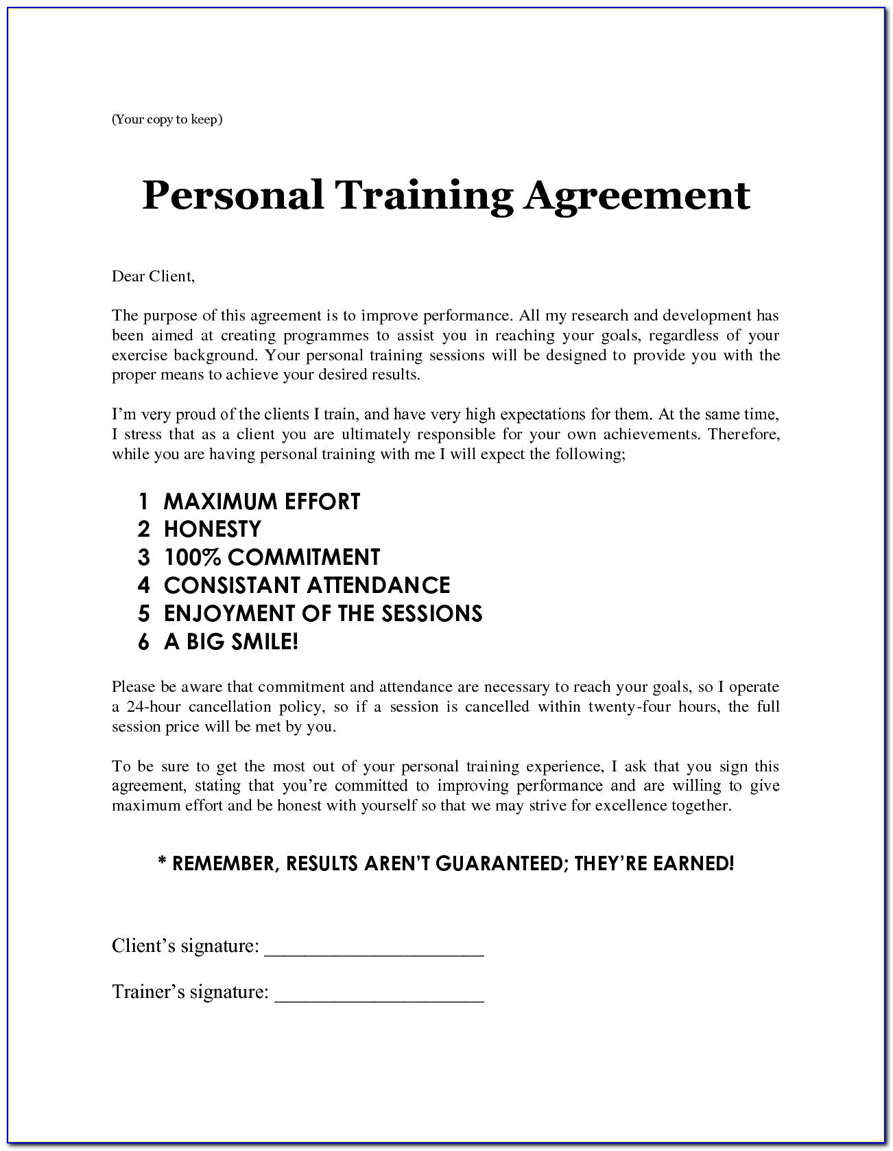 Personal Trainer Contract Example