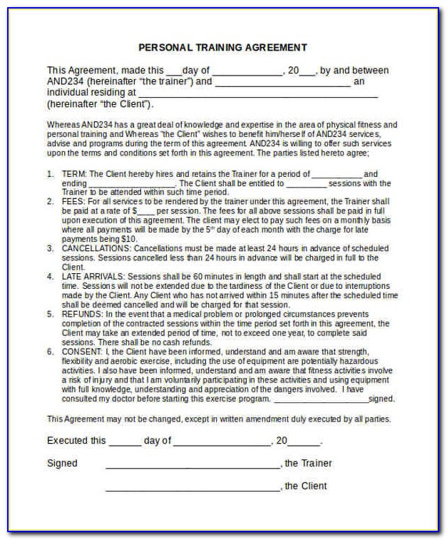 Personal Trainer Contract Form