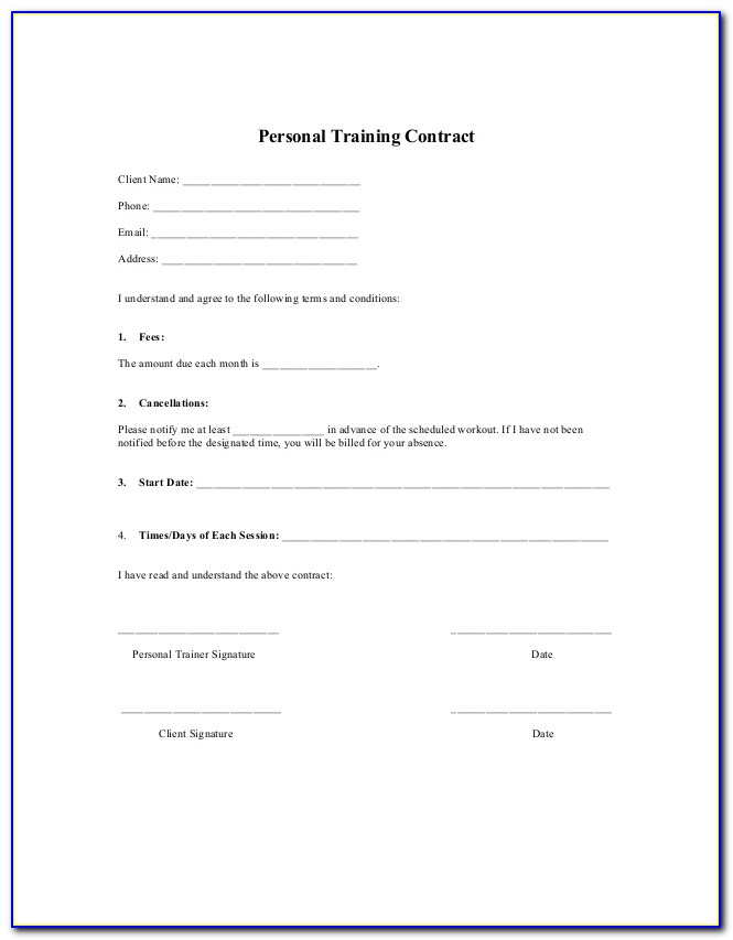 Personal Trainer Contract Template Uk