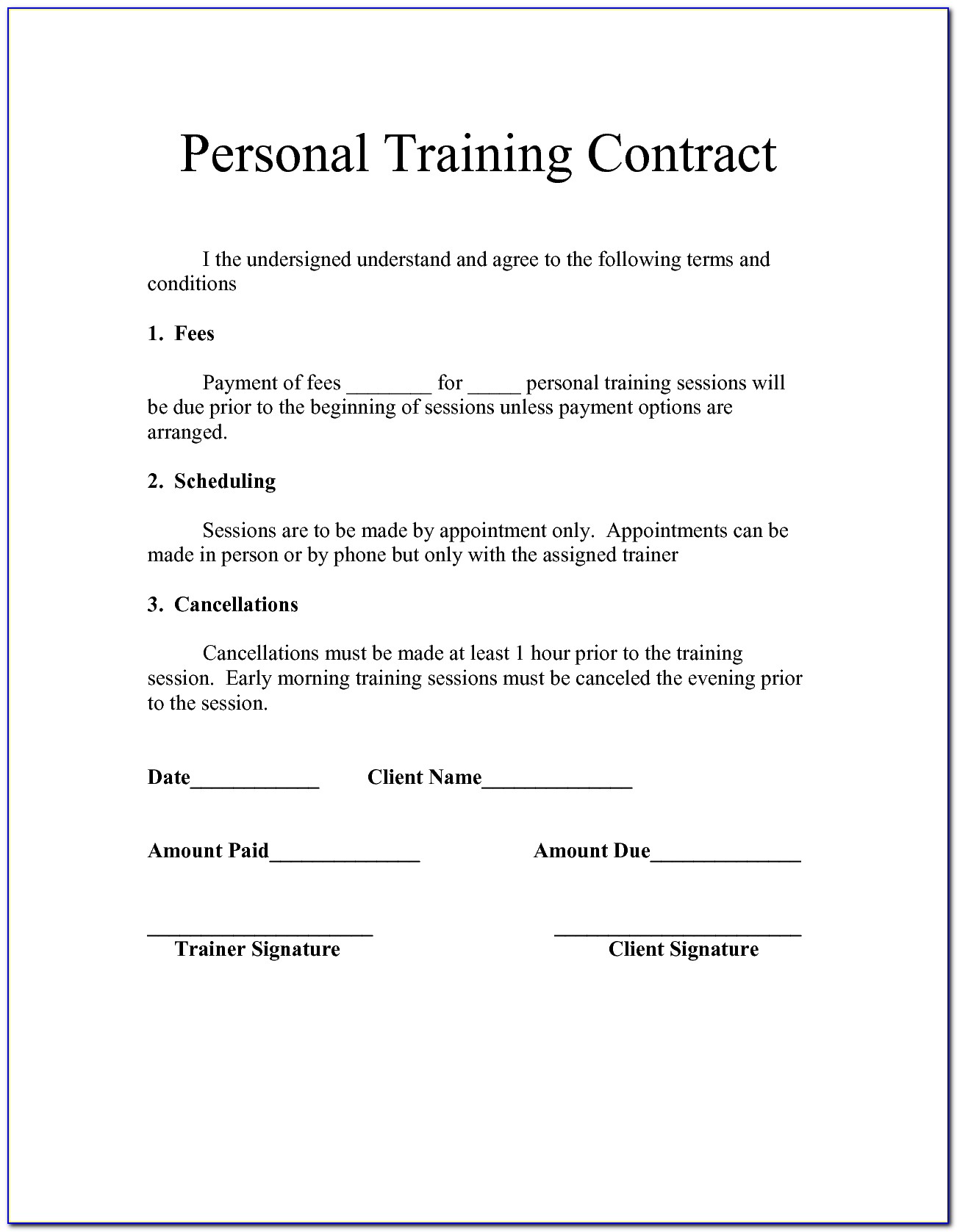 Personal Trainer Contract Template