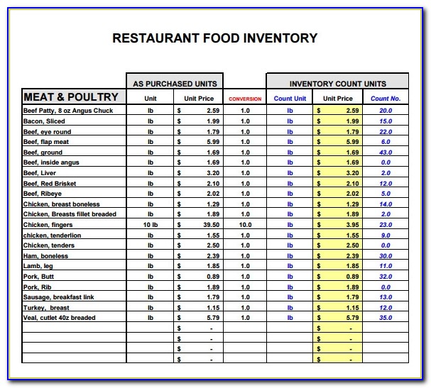 Restaurant Inventory Sheet Example