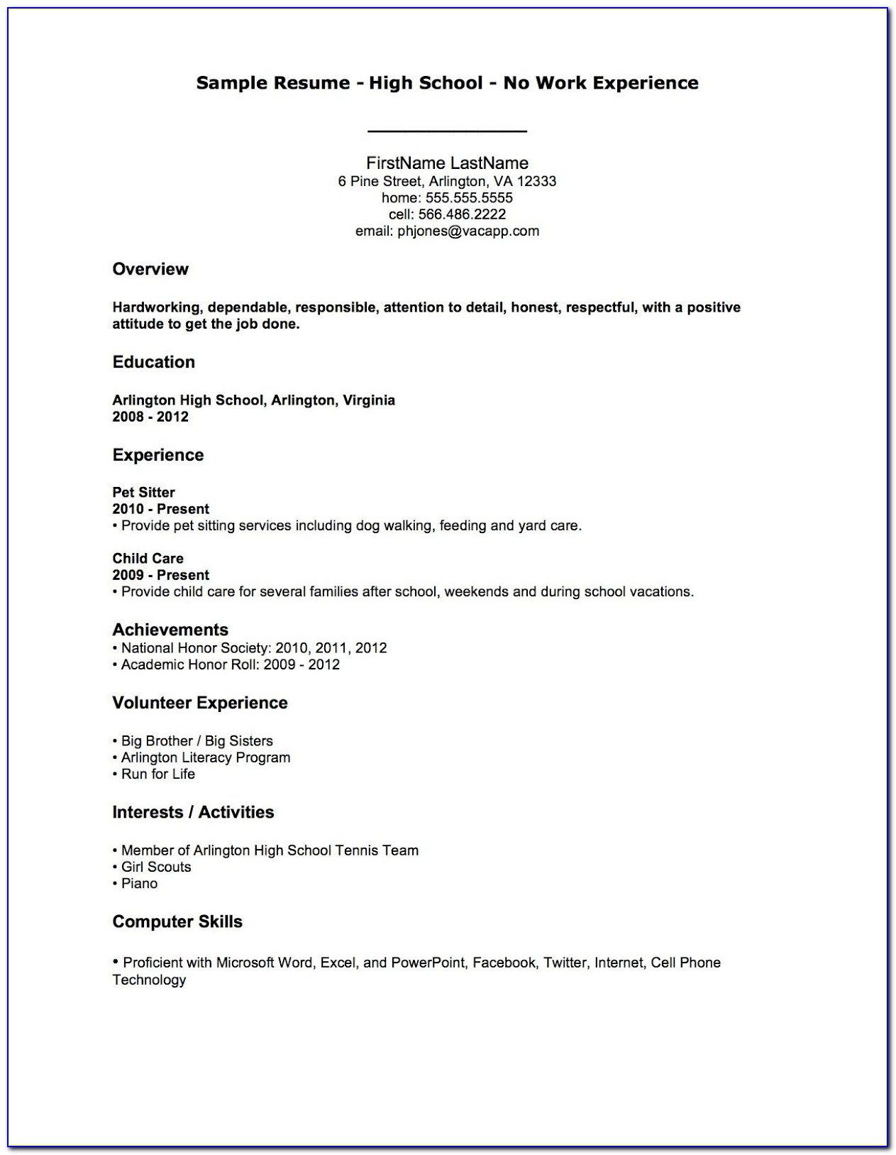 Resume Template For First Time Employment