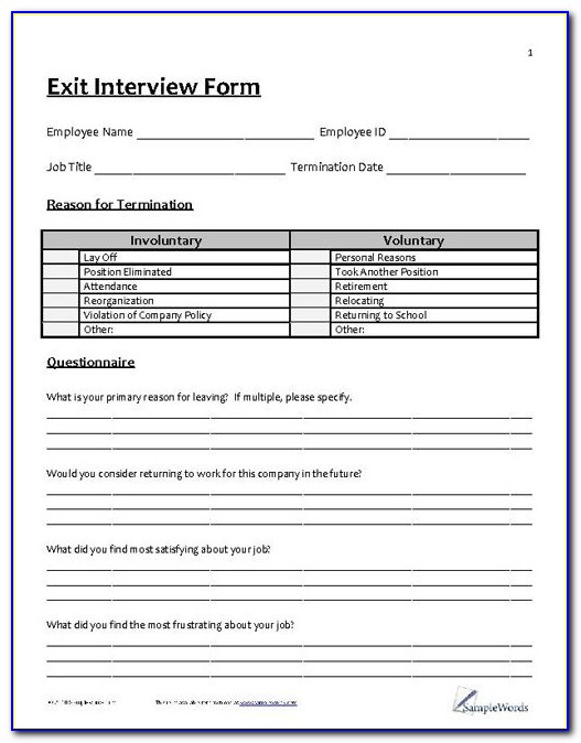 Sample Exit Interview Questions Pdf