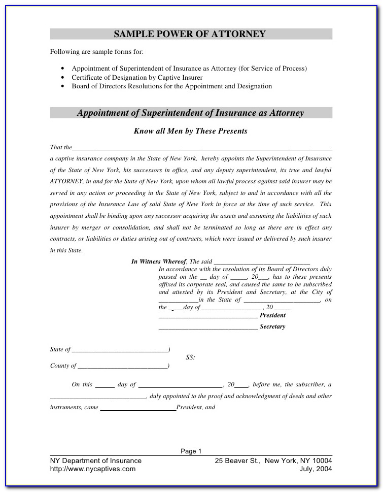 Sample Form For Power Of Attorney