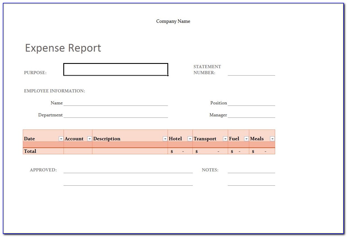 Simple Excel Expense Report Template