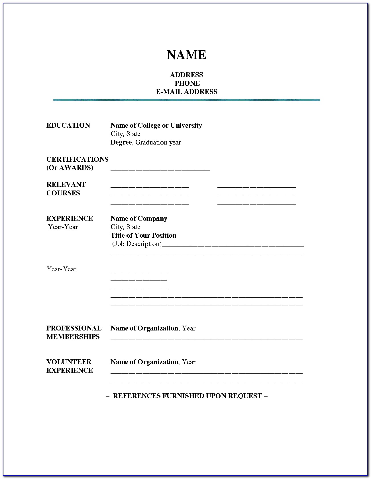 Simple Fill In The Blank Resume Templates