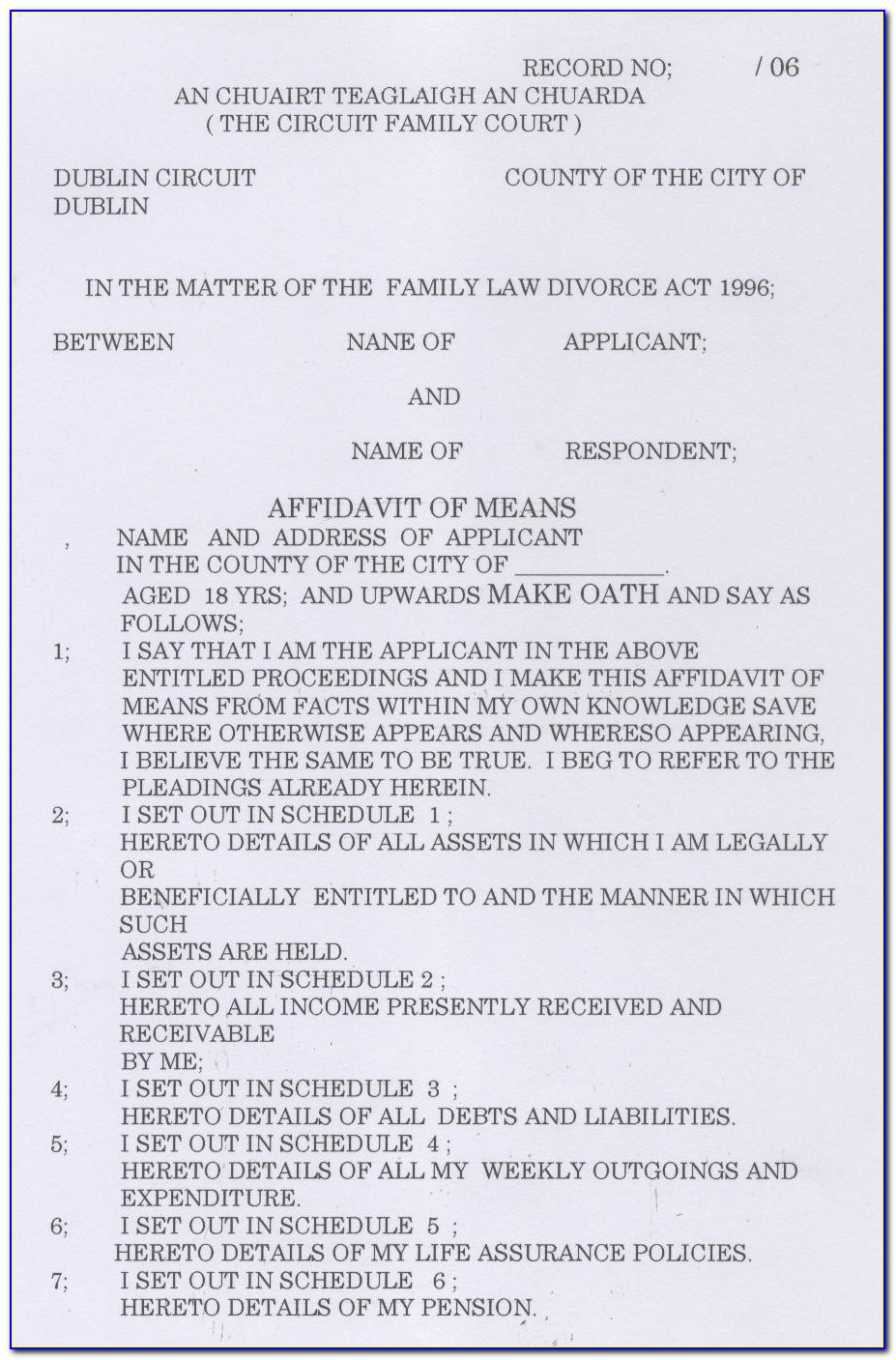Wa Family Court Affidavit Template