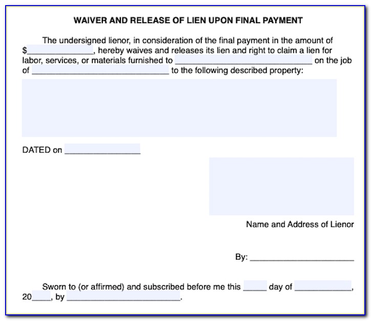 Waiver Of Lien Form Free
