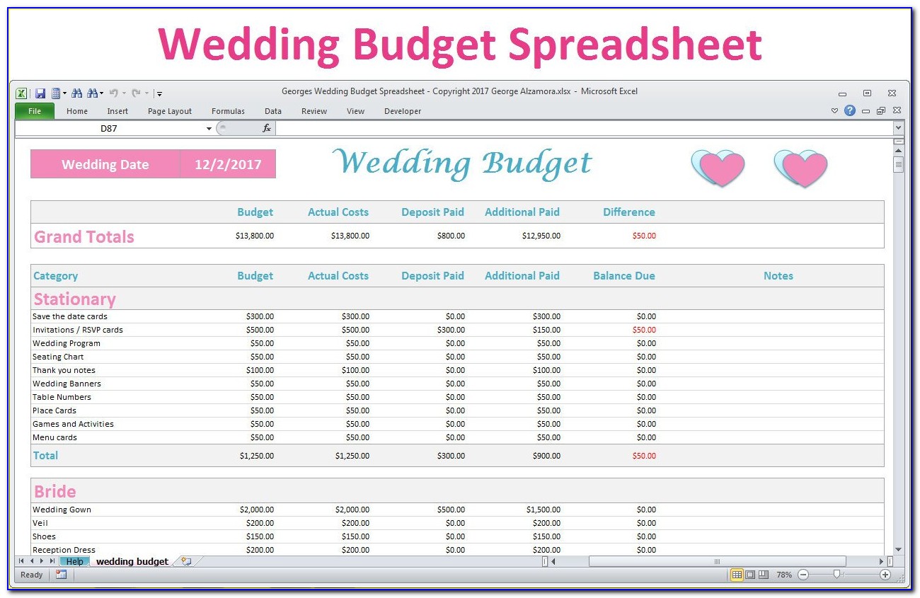 Wedding Budget Spreadsheet Template Uk