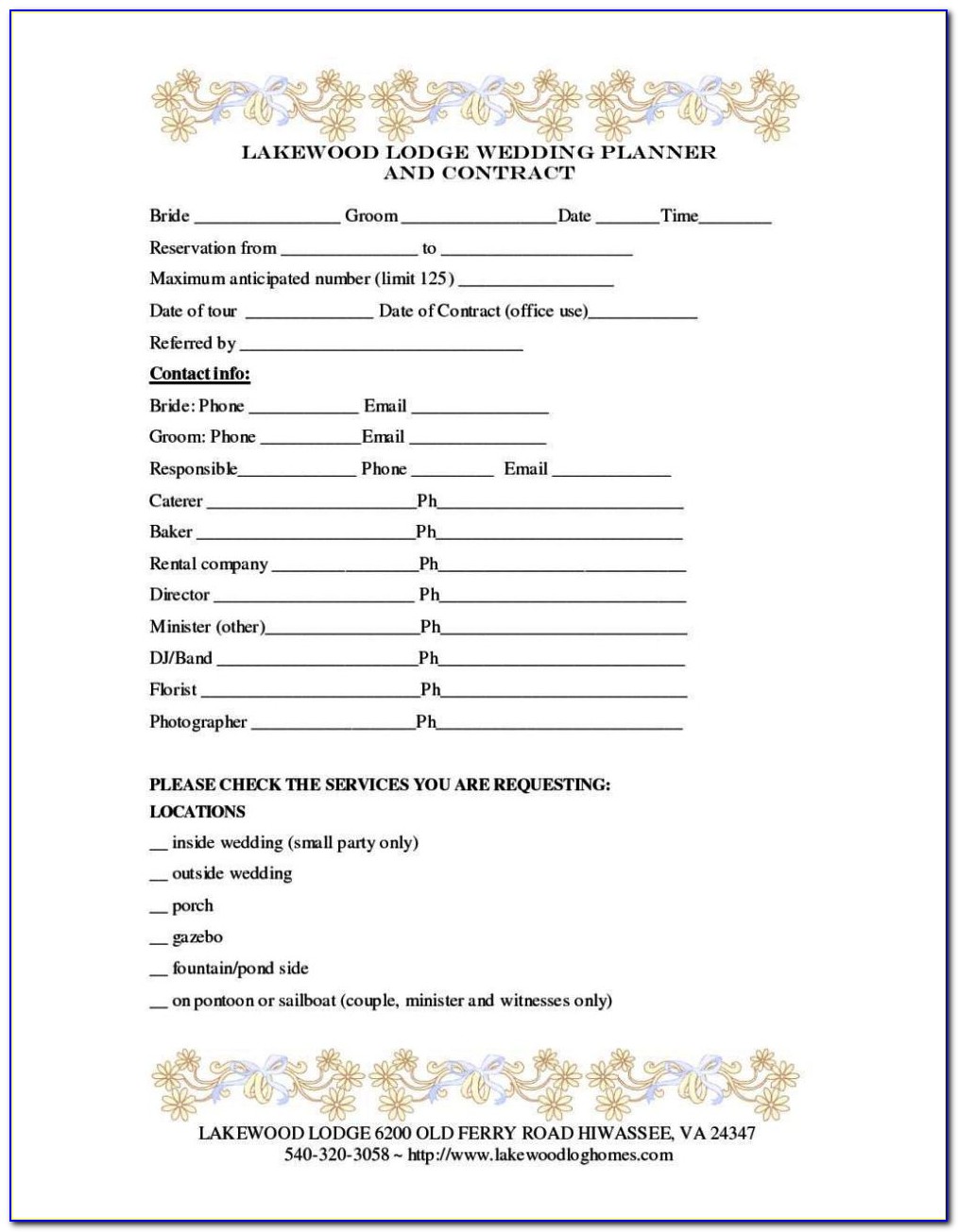 Wedding Flower Contract Form