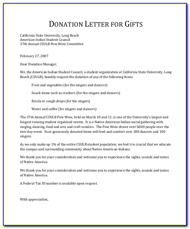 Asking Donation Letter Sample