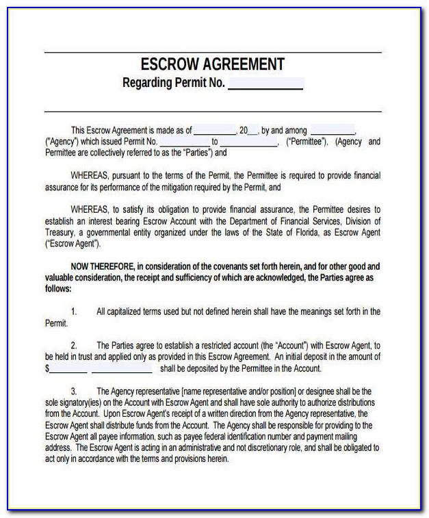 Bank Escrow Account Agreement Template
