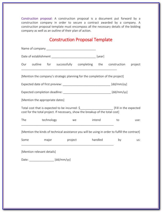 Construction Proposal Template Word Free