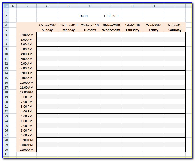 Daily Hourly Calendar Template Excel