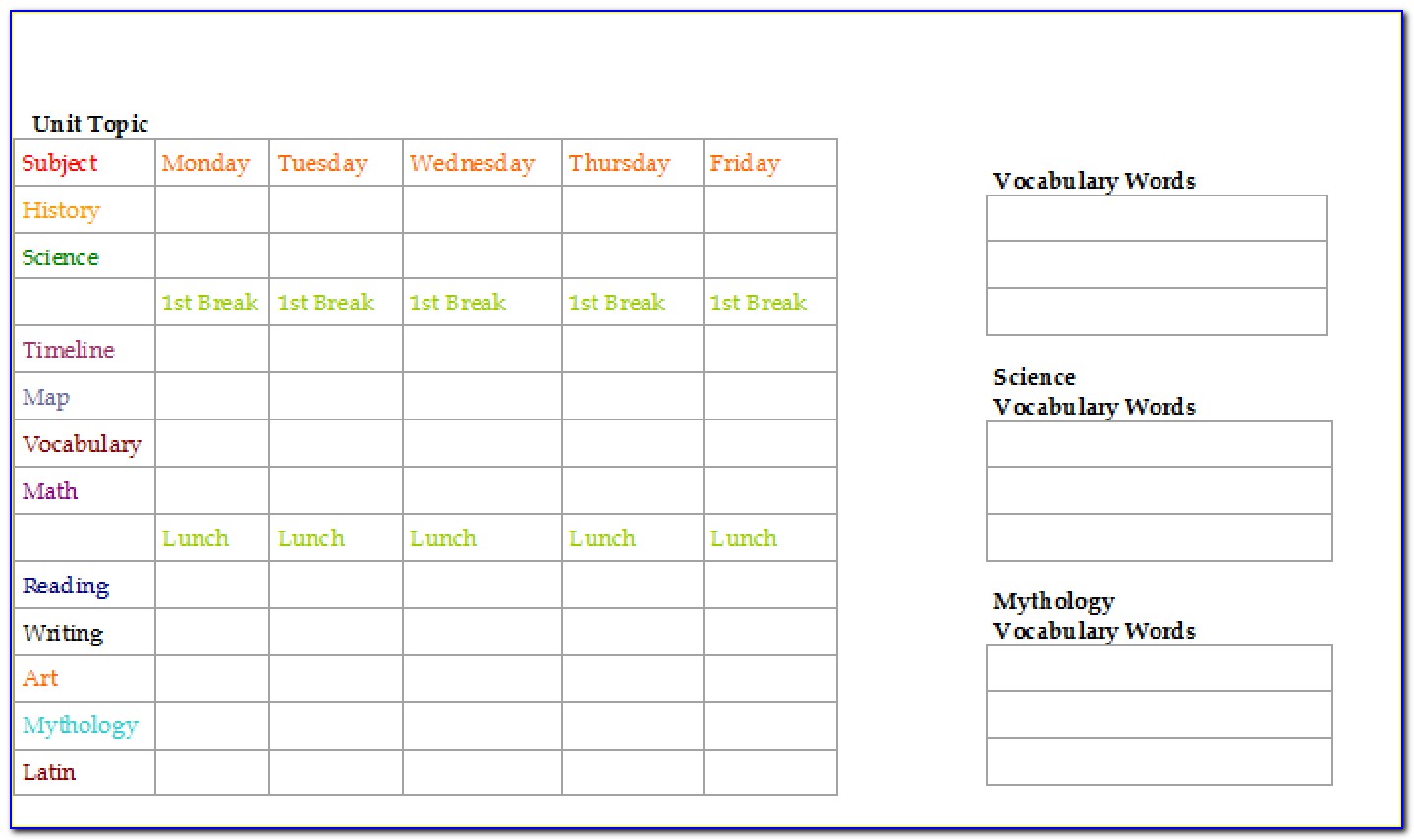 Daily Schedule Grid Template