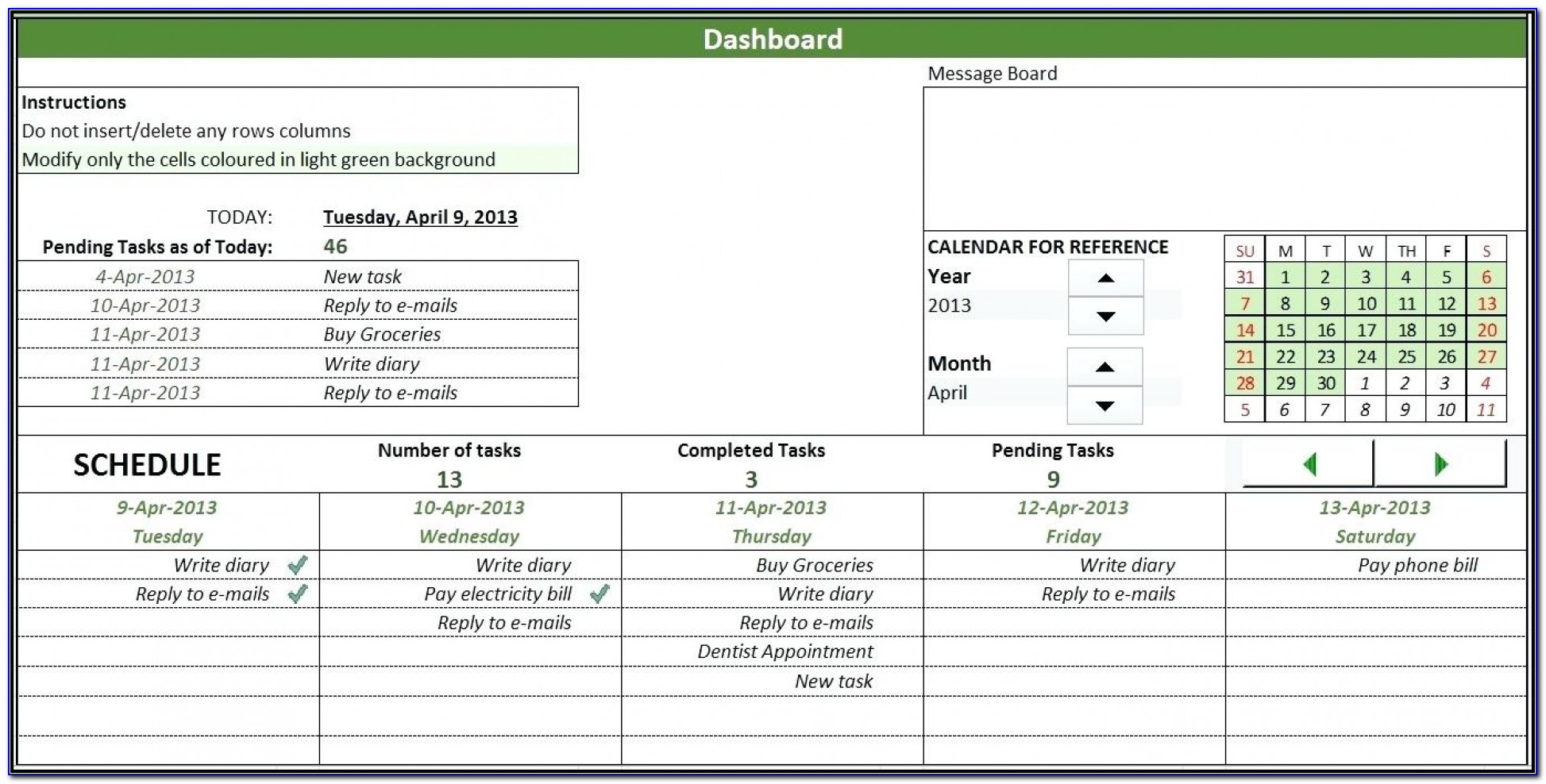 daily task planner excel template