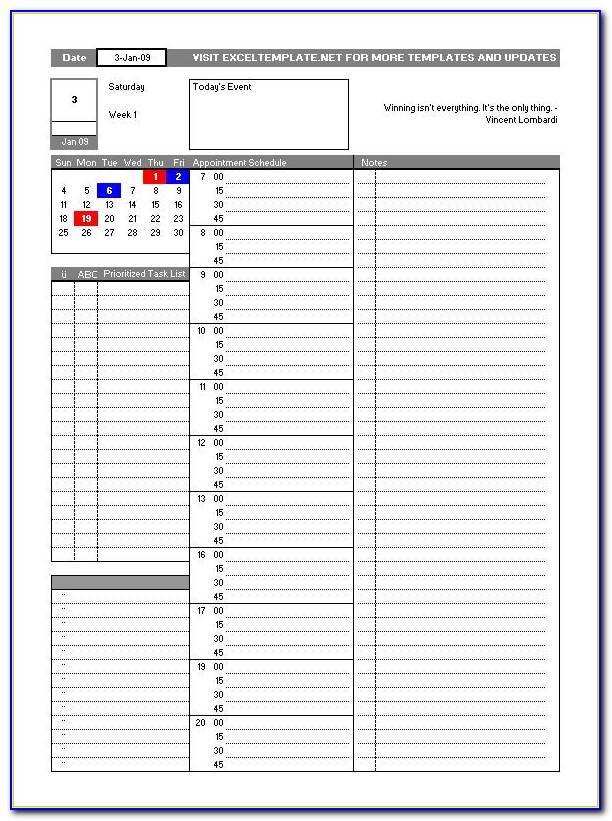 Daily Work Planner Template Excel
